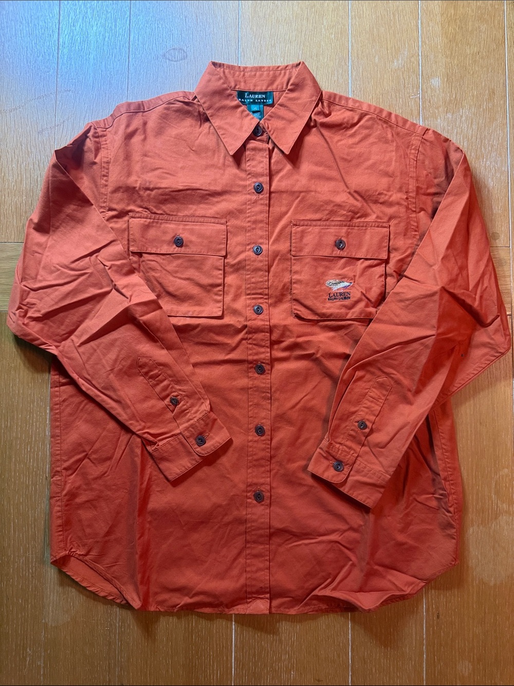 Ladies Lauren Ralph Lauren Rust Orange Vintage Long-Sleeve Shirt size Medium